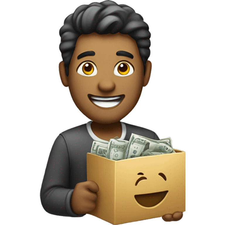 cheerful man with money working on a mac emoji