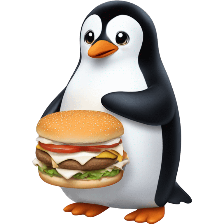 Cute penguin eating White Castle burgers emoji