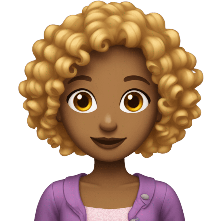 A girl with curly hair weating a coquette outfit emoji