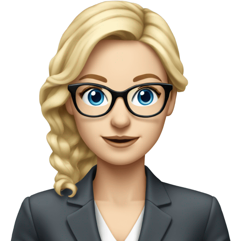 Pretty Caucasian blonde woman with glasses in a suit working, hyper realistic with blue eyes  emoji