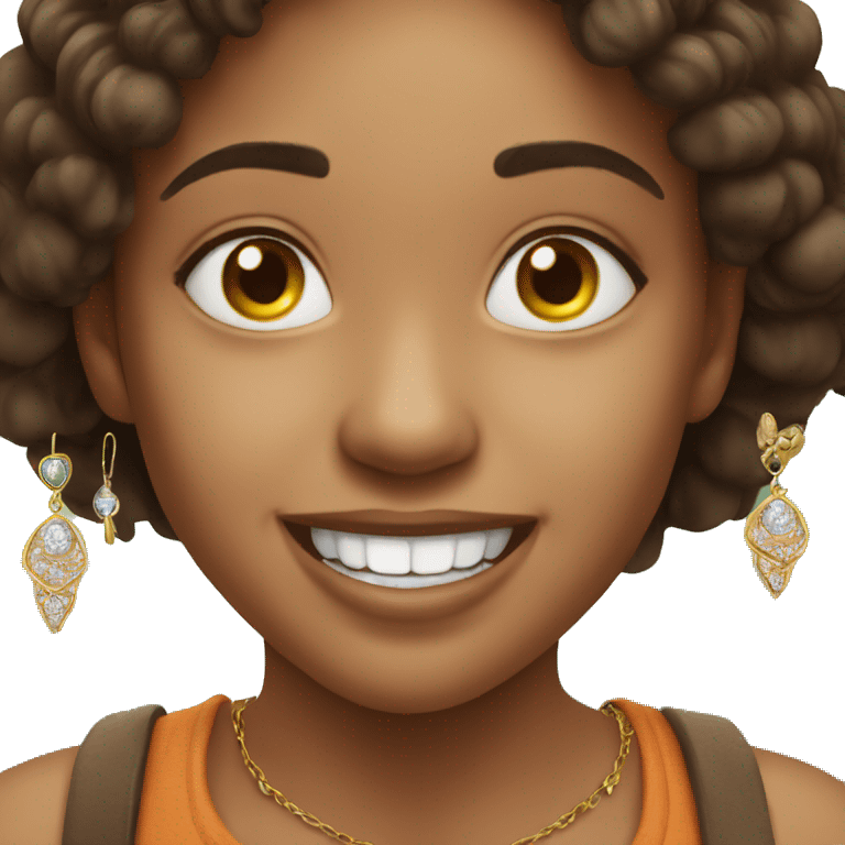 smiling without teeth showing girl outdoors with jewelry emoji