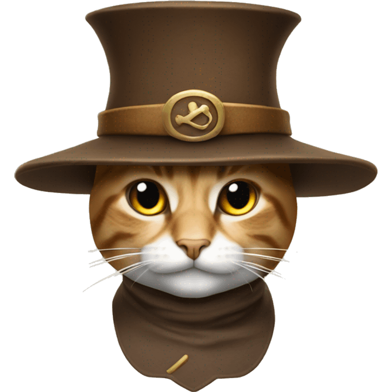 cat with musketeer hat, brown hat emoji