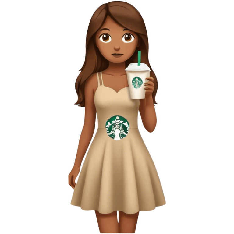 Diva girl with long brown hair and starbucks wearing dress emoji