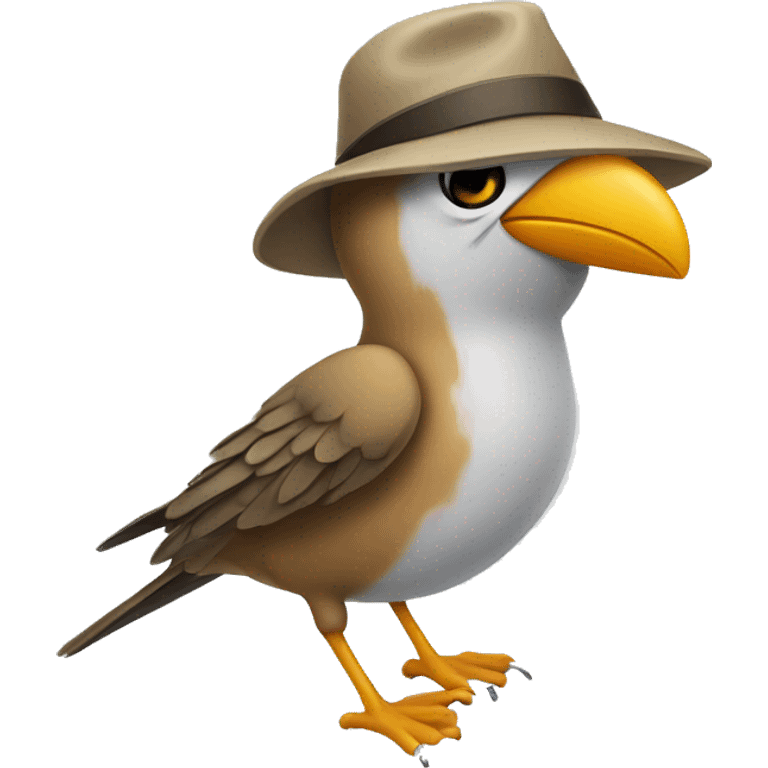 A flying bird wearing a hat and shoes emoji