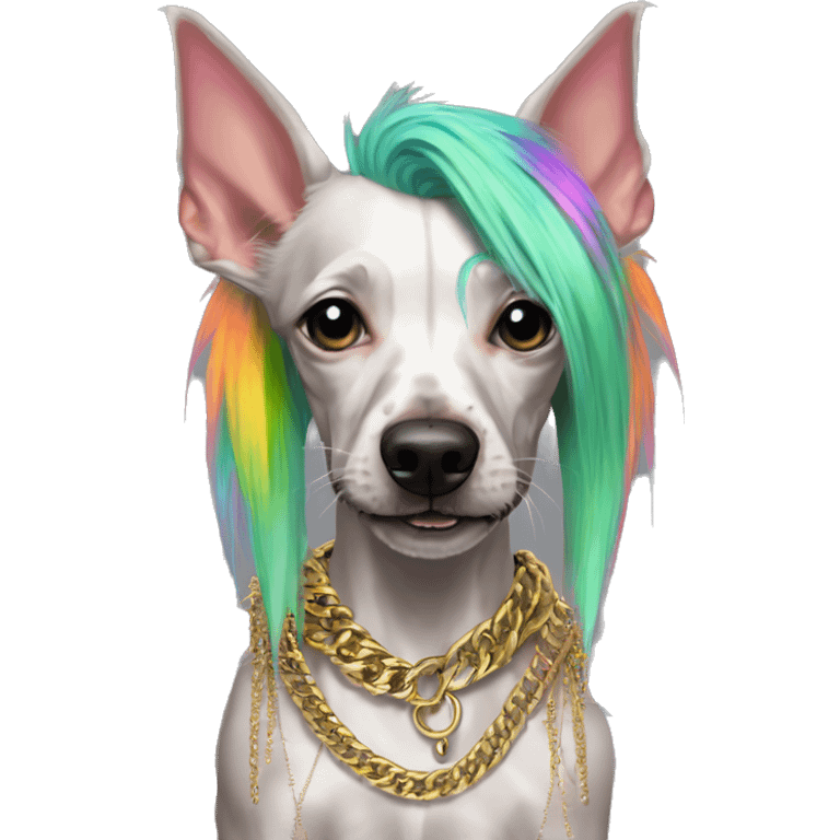 Punk Chinese crested dog neon rainbow hair gold chain punk piercings tattoos punk ear piercings emoji