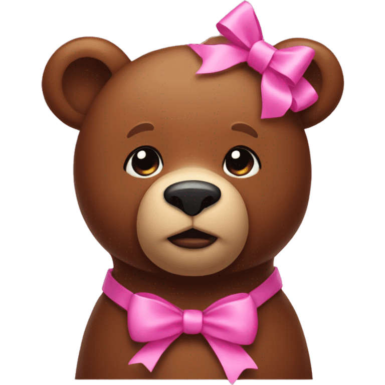 A brown bear with a pink bow on its head emoji