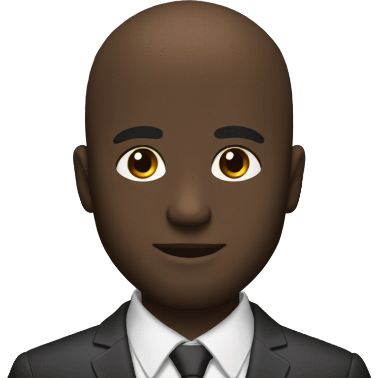 young man, dark skin, no hair, thick beard, brown eyes, suit emoji