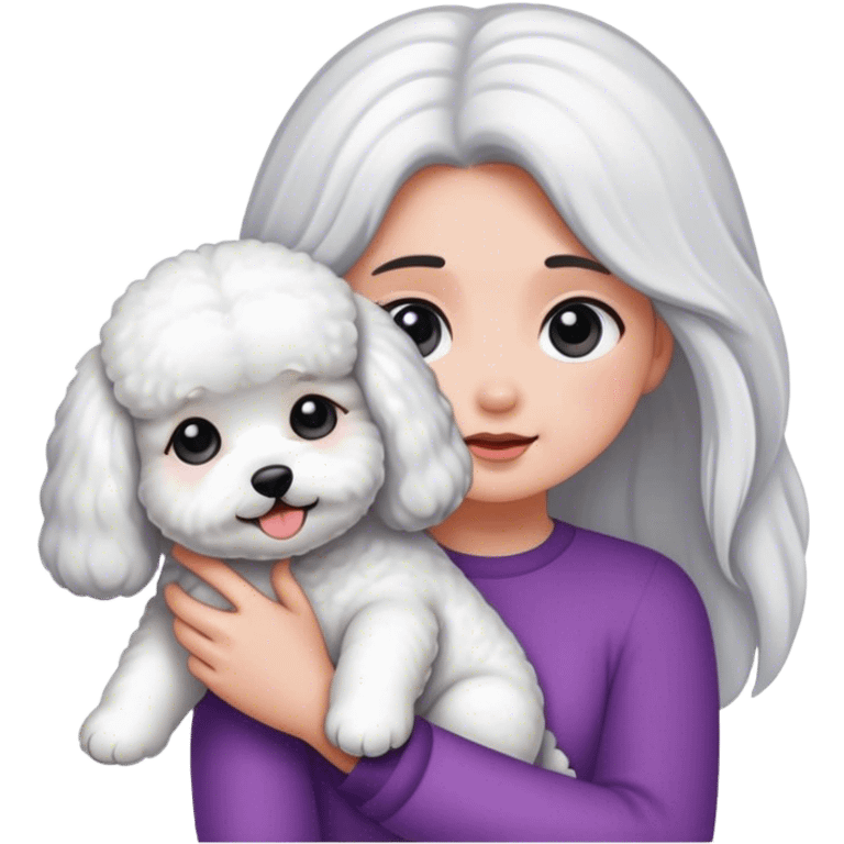 Bichon held by a long hair girl emoji