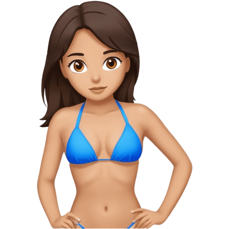 Brunette with brown eyes wearing Blue bikini  emoji