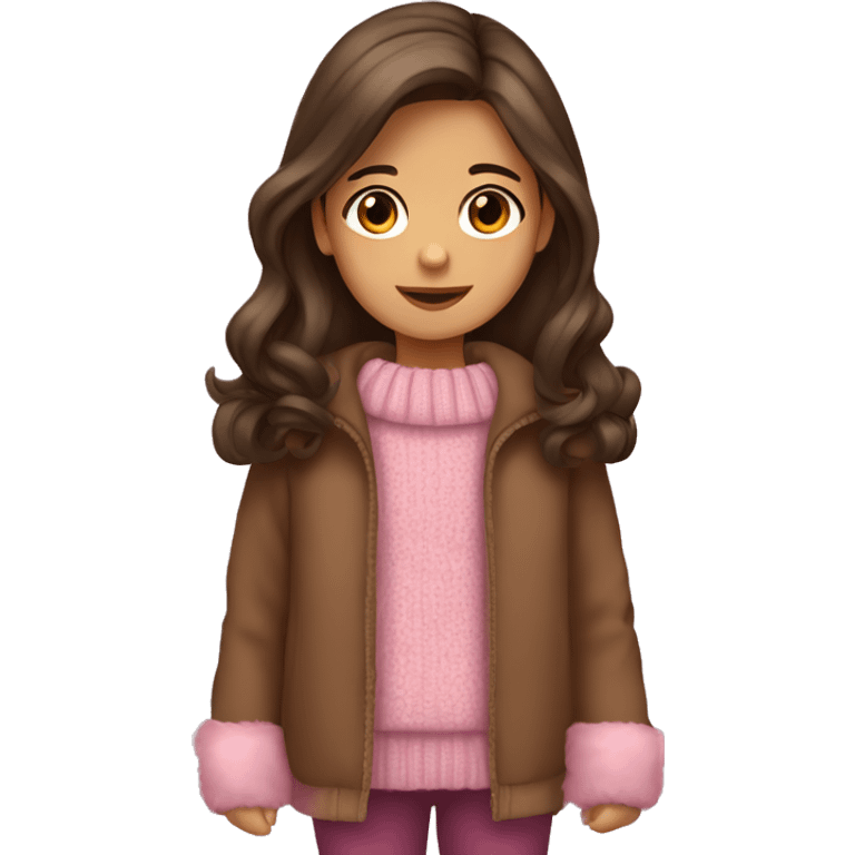 winter, christmas, hispanic, long brown hair, little girl, brown eyes, child, full body, pink sweater coat emoji