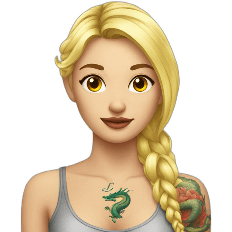 femme blonde avec tatouages de dragon sur le torse emoji