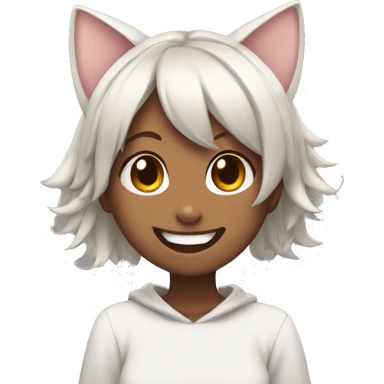 Laughing anime girl with cat ears emoji