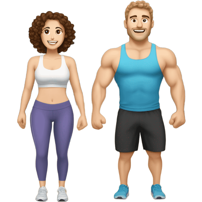 In a gym  husband with white skin and brown hair and wife with white skin and brown curly hair  emoji