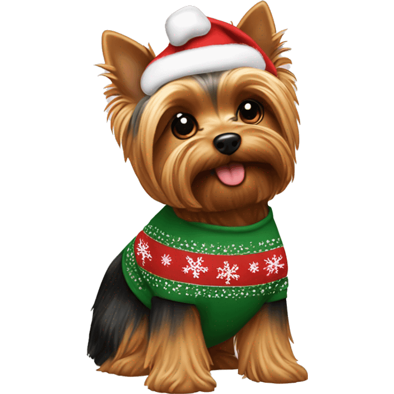 Yorkie wearing Christmas shirt  emoji