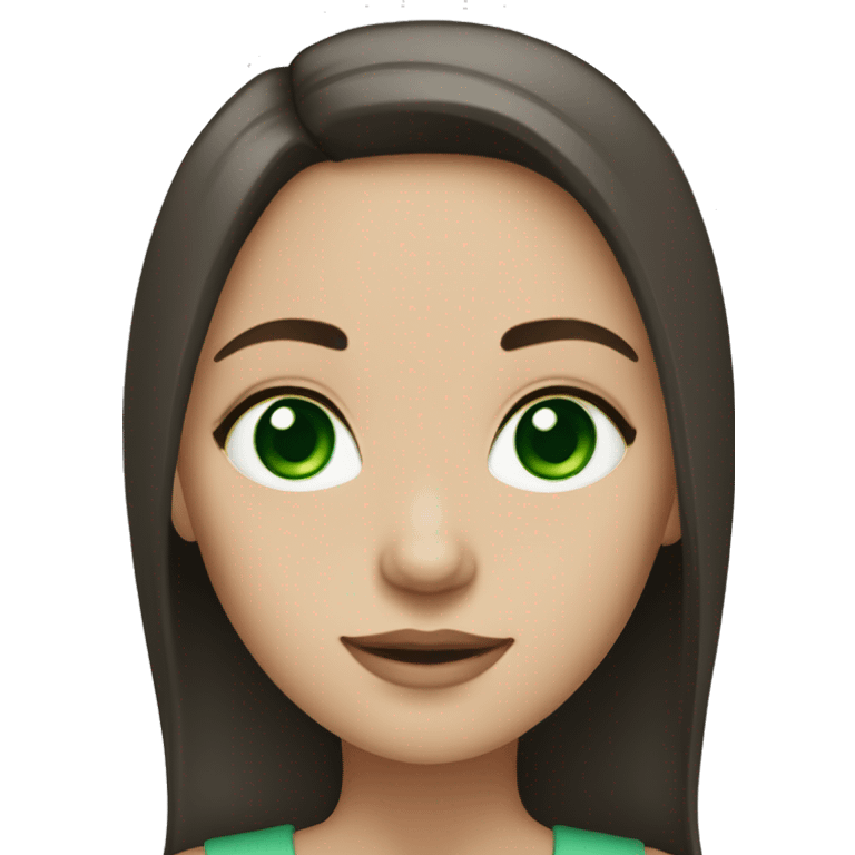 a girl with medium dark brown hair with ivory skin and green emerald eyes emoji