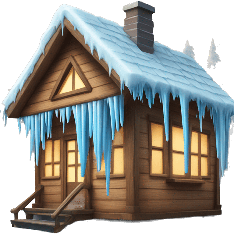 Icicles on a wooden house surrounded by trees  emoji