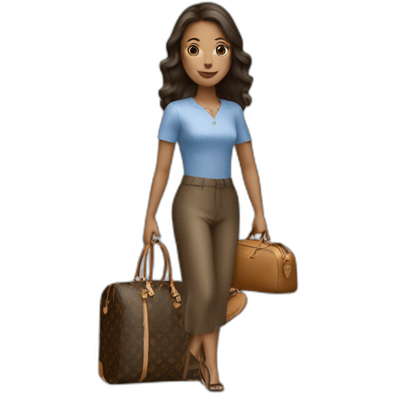 woman holding louis Vuitton travel bag with wheels emoji