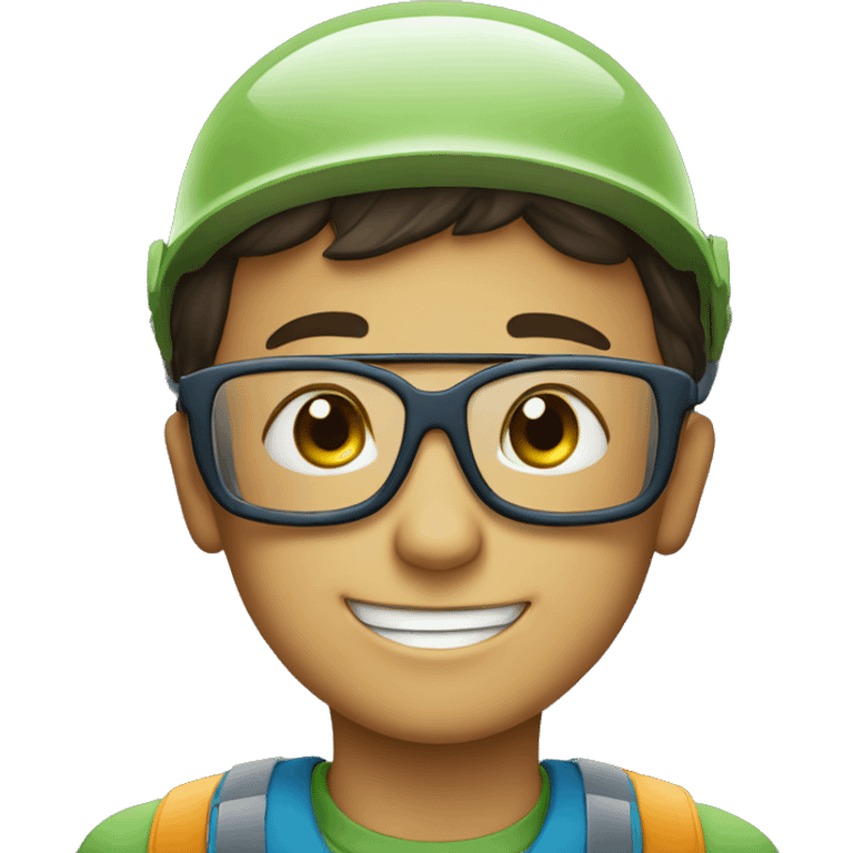 smiling boy with safety helmet and glases emoji