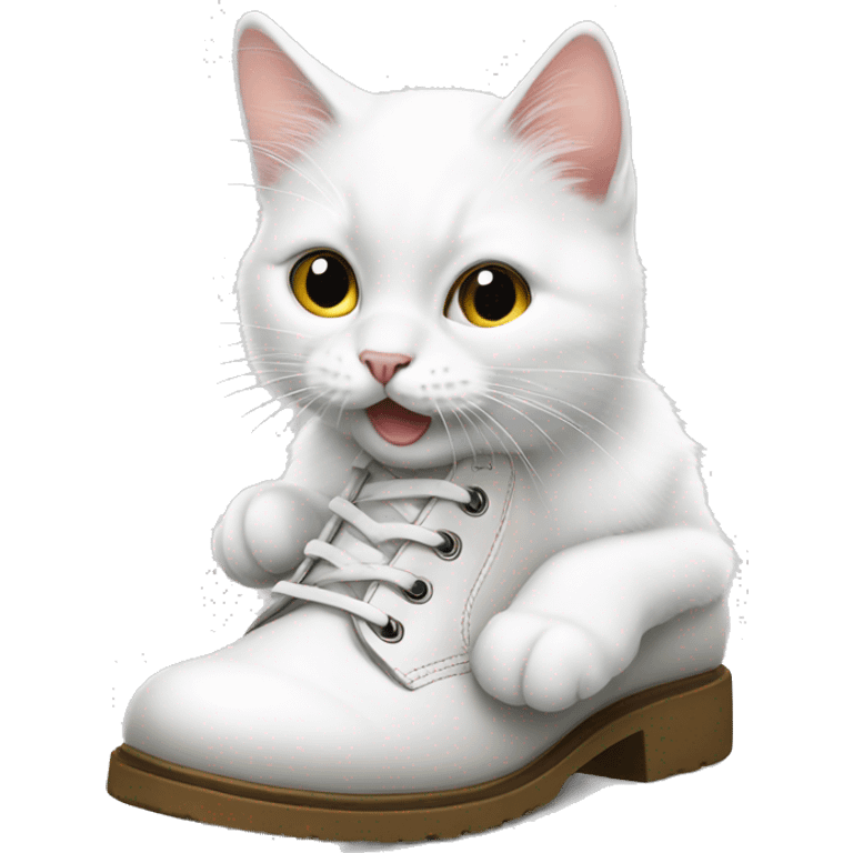 a white cat licks a shoe emoji