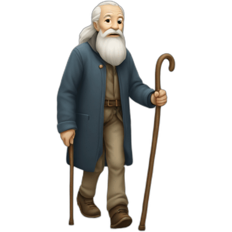 very old man with long beard and cane walking emoji