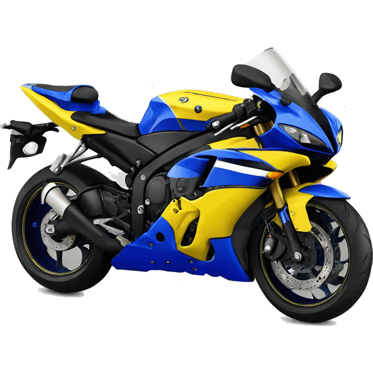 A 2009 Yamaha r1, blue and yellow fairings front view emoji