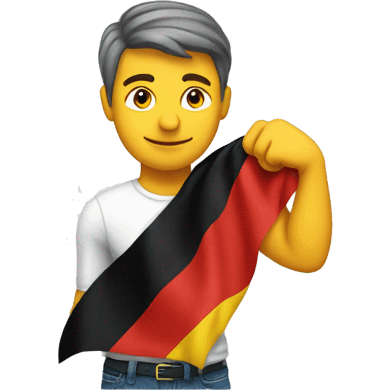 man holding up right arm at 45 degree angle in front of the german flag emoji