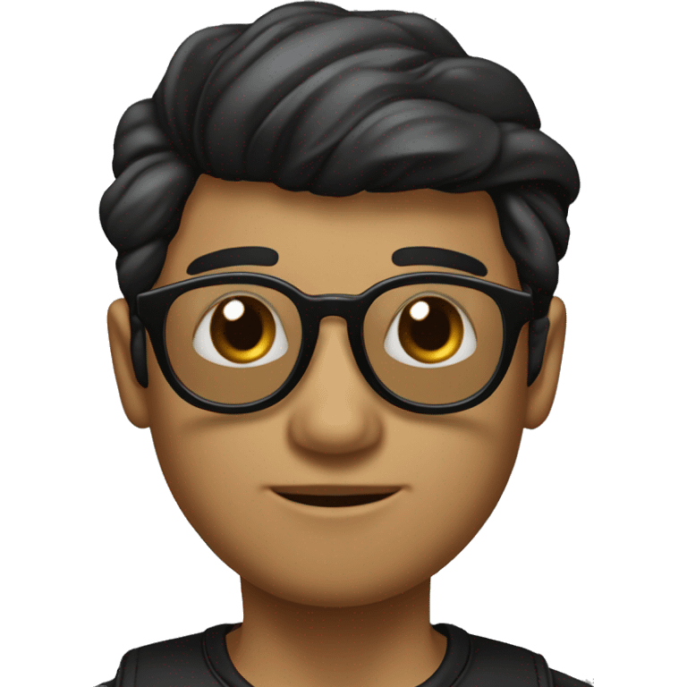 Persona tono piel blanco medio con cabello negro, ojo cafés, peinado hacia delante y con gafas cool emoji