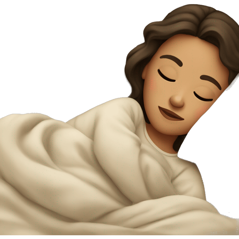 Brunette girl sleeping cozy in a bed emoji