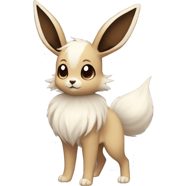 Kawaii Pale Shiny Eevee with dark brown long emo hair covering her eyes Full Body emoji