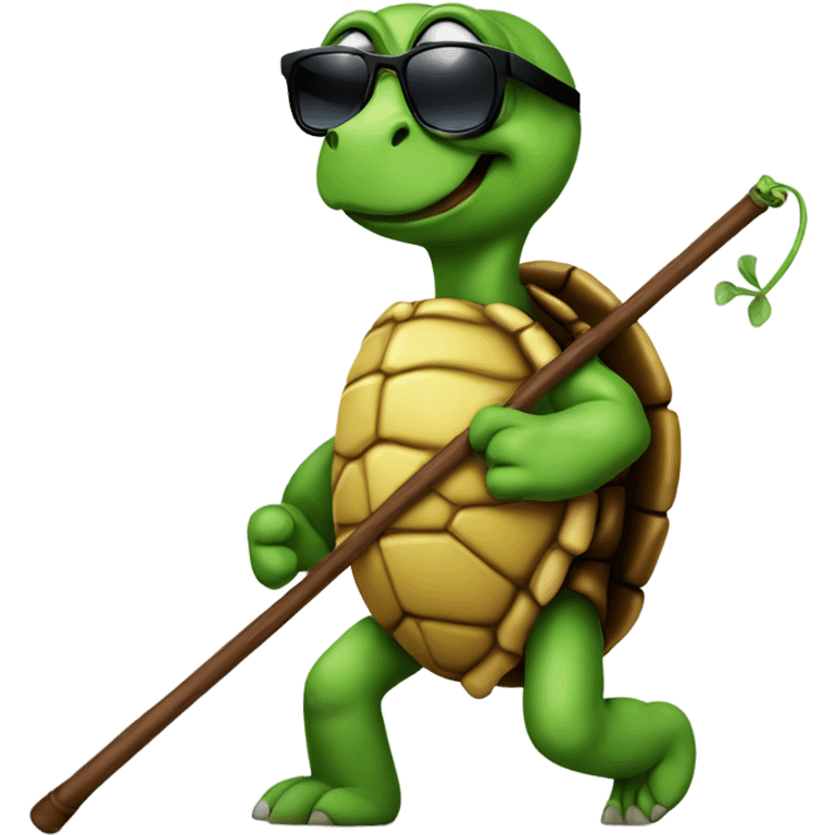 Turtle walking upright with a cane and sunglasses emoji