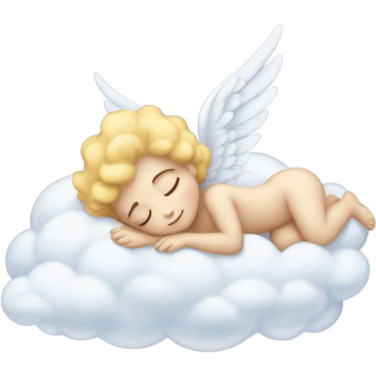 Realistic Photo of pale cupid asleep on a cloud emoji