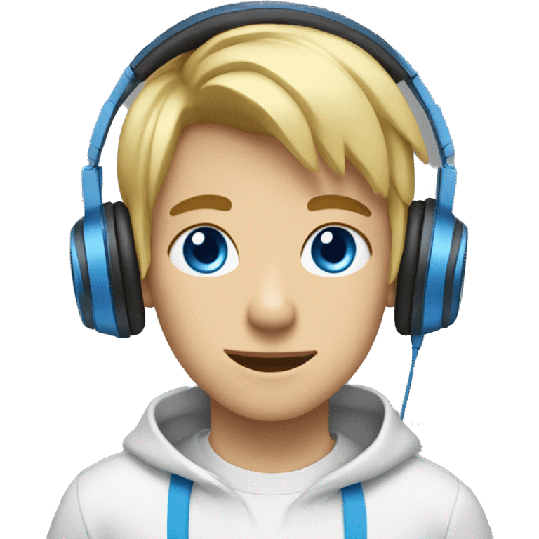 boy blue eyes blonde hair listen music with headphones with blue sweat emoji