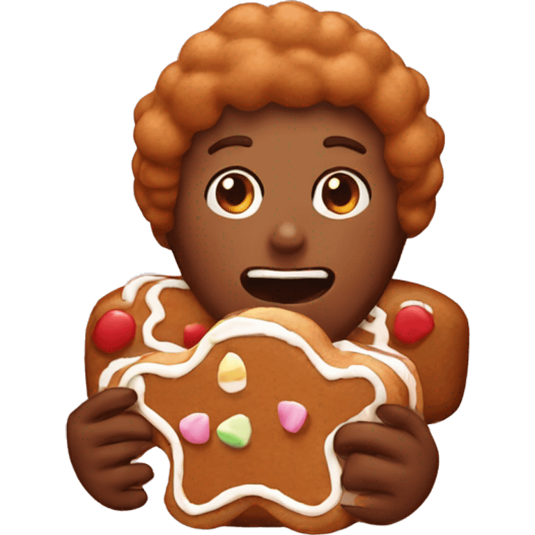 Dark readhead eats gingerbread emoji