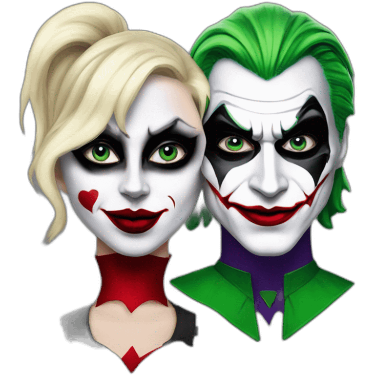 joaquin pheonix as joker and lady gaga as harley quinn, split face emoji