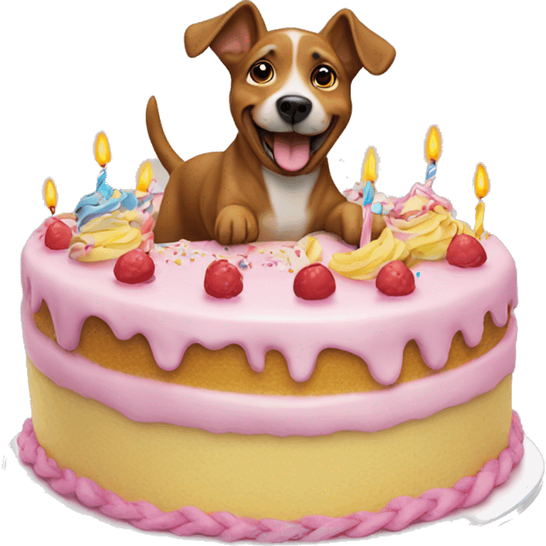 Dog jumping out of birthday cake emoji