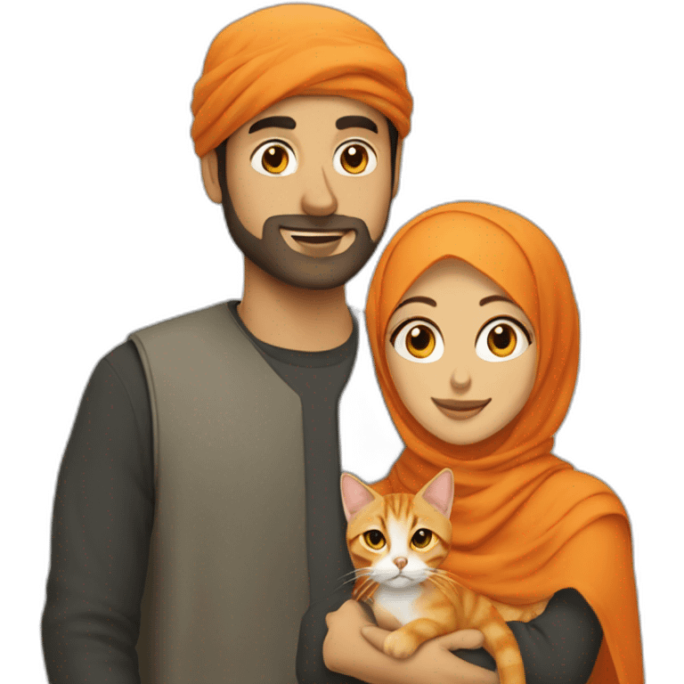 Hijabi woman with a arab man with a ORANGE CAT emoji