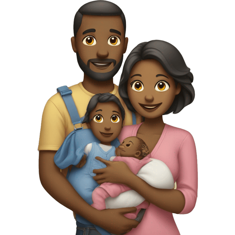 Wife and husband holding a baby with a toddler girl  emoji