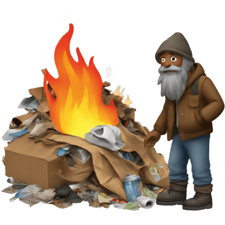 A hobo warming by a burning pile of trash emoji