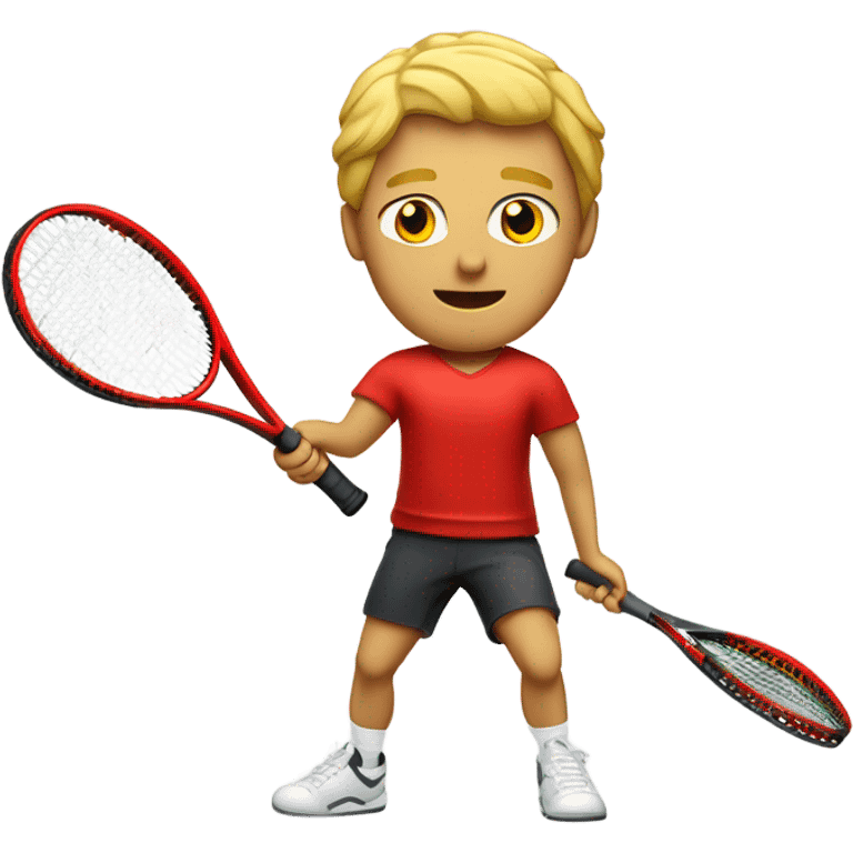 joueur de tennis blond (homme) qui tiens une raquette de tennis rouge emoji