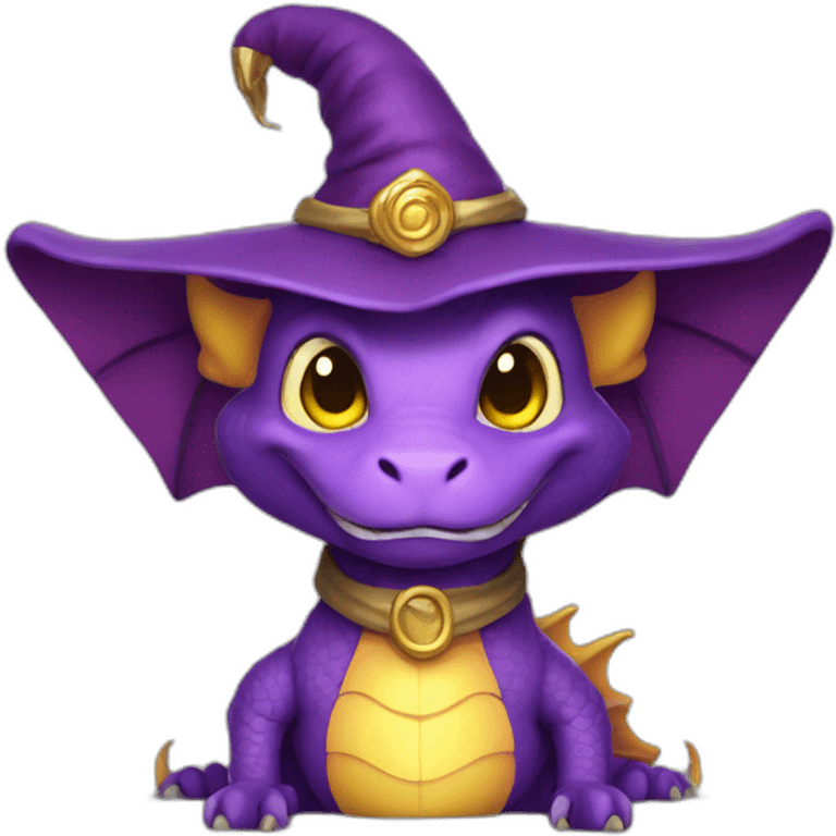 cute purple dragon with yellow eyes wearing wizard hat emoji