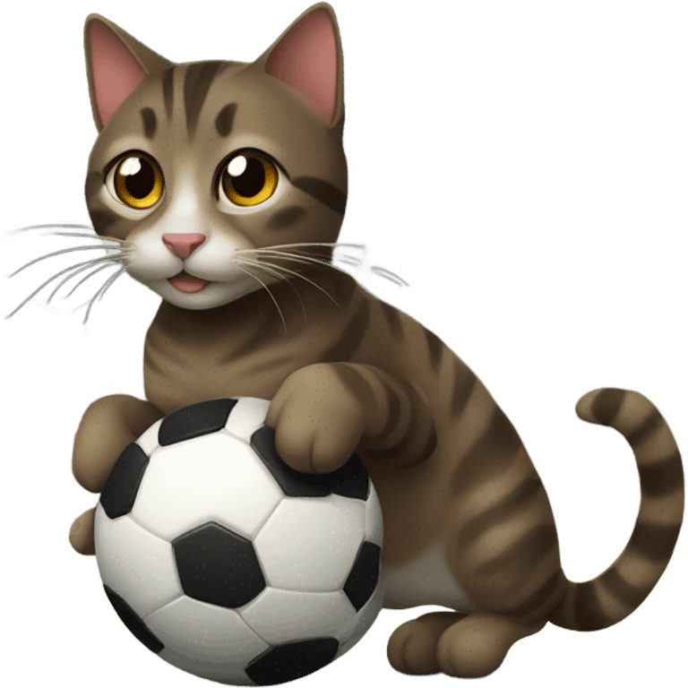 dark brown tabby cat playing soccer emoji