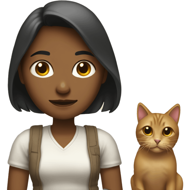 Mujer jugando con un gato emoji