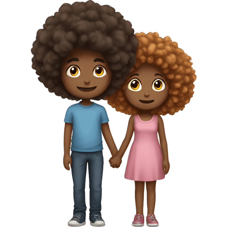 boy with fluffy hair holding hands with girl emoji