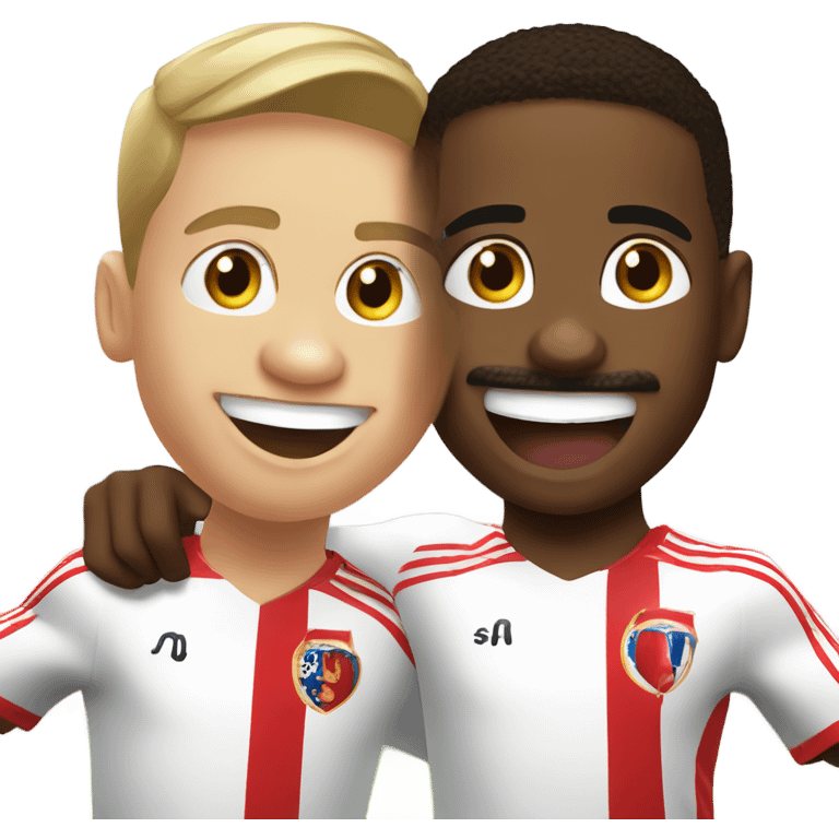 smiling boy with mustache indoors celebrating a goal with didier drogba emoji