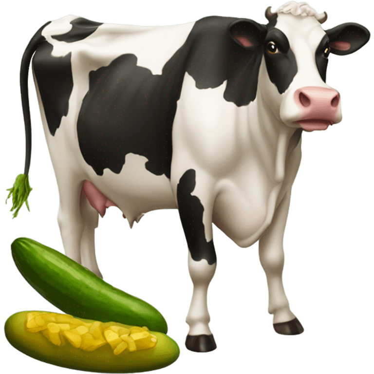 a cow eating a pickle emoji