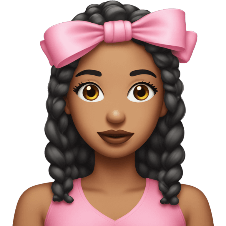  🥺 with lashes, a pink bow on her head, and lips emoji