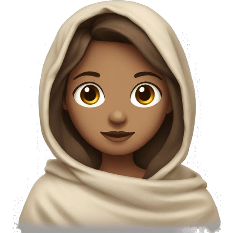 Medium skin girl with brown hair and brown eyes in a blanket emoji