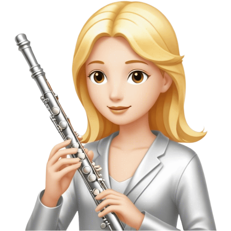 Cinematic Realistic Flute, polished silver metal with precise keywork, warm golden reflections dancing along its surface, soft hands carefully positioned over the keys, glowing with an elegant and airy charm. emoji