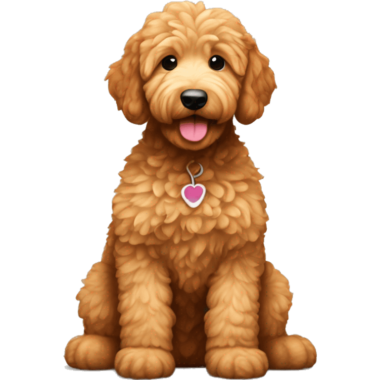 Ginger golden doodle. Baby. Full body sitting down. emoji