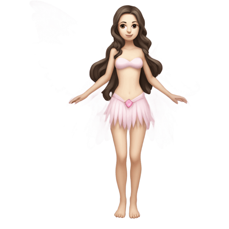 Pale skin, brunette fairy woman chest out with pink wings full body  emoji